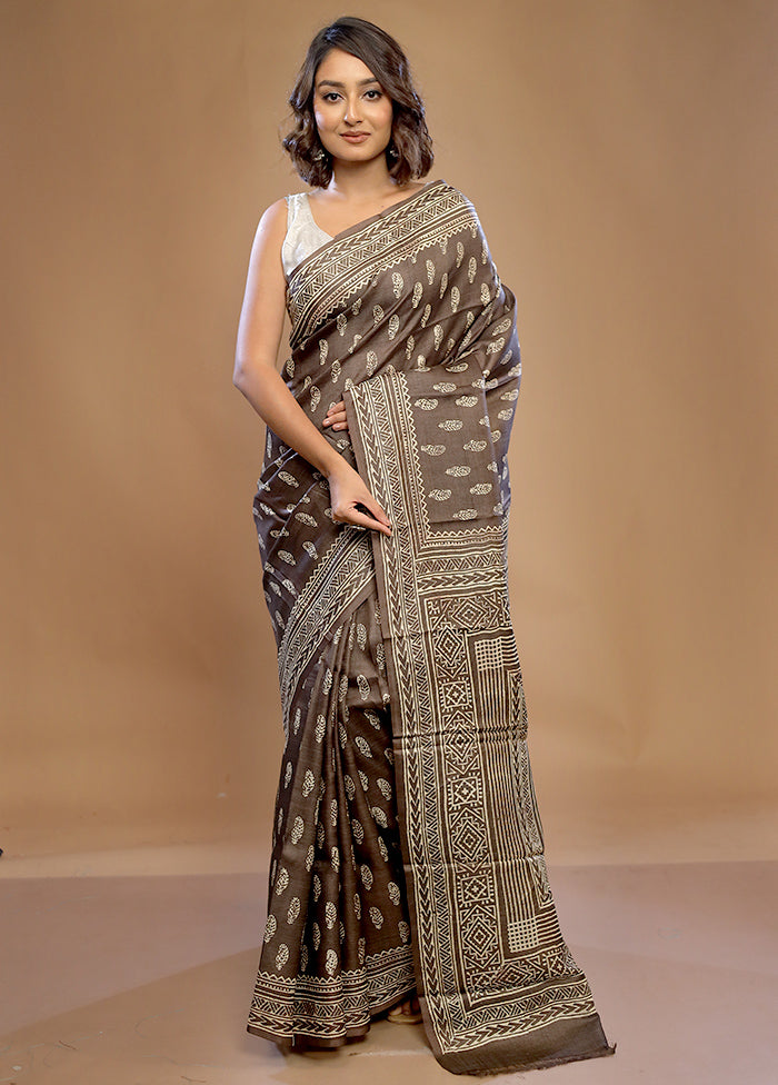 Brown Tussar Pure Silk Saree With Blouse Piece - Indian Silk House Agencies