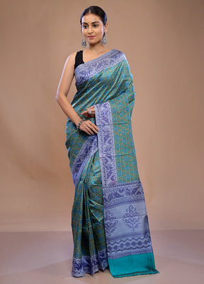 Green Printed Pure Silk Saree With Blouse Piece - Indian Silk House Agencies