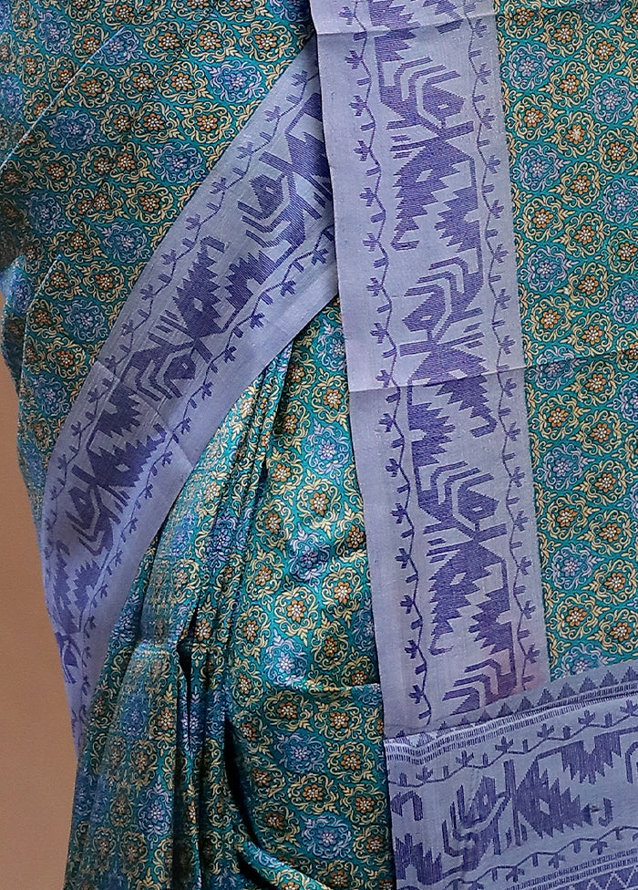 Green Printed Pure Silk Saree With Blouse Piece - Indian Silk House Agencies