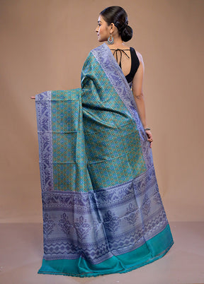 Green Printed Pure Silk Saree With Blouse Piece - Indian Silk House Agencies