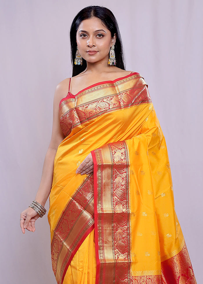 Yellow Kanjivaram Pure Silk Saree With Blouse Piece - Indian Silk House Agencies