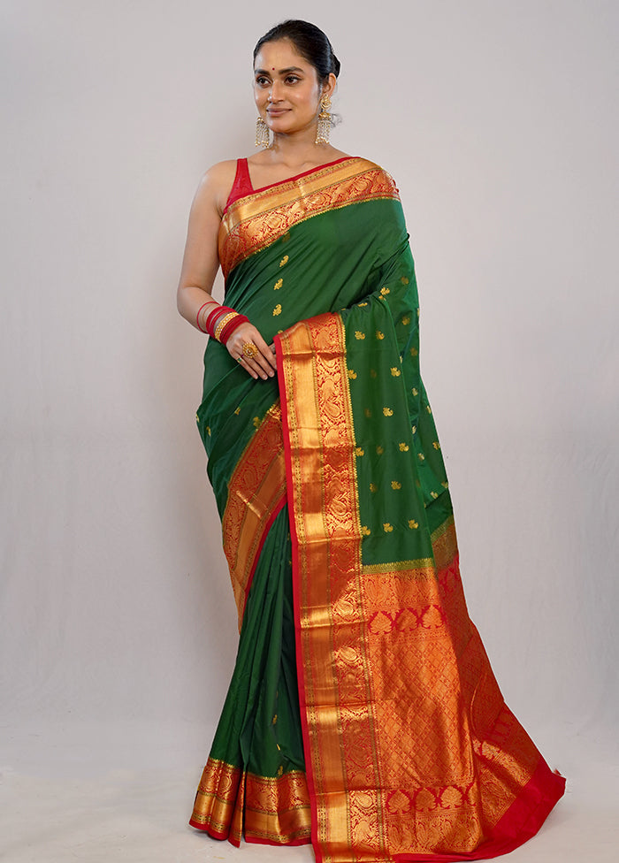 Green Kanjivaram Pure Silk Saree With Blouse Piece - Indian Silk House Agencies