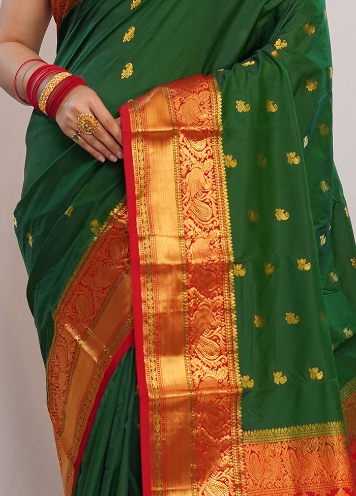 Green Kanjivaram Pure Silk Saree With Blouse Piece - Indian Silk House Agencies