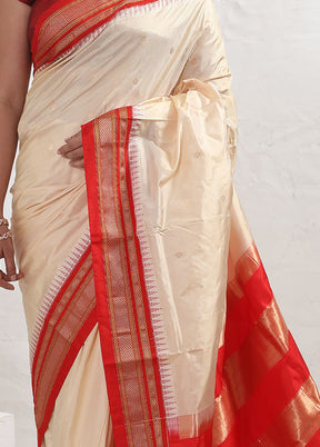 Cream Kanjivaram Pure Silk Saree With Blouse Piece - Indian Silk House Agencies