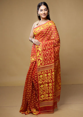 Red Jamdani Cotton Saree Without Blouse Piece