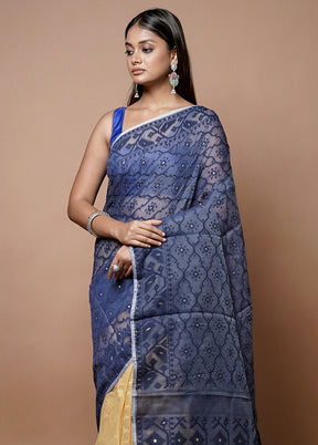 Grey Jamdani Cotton Saree Without Blouse Piece