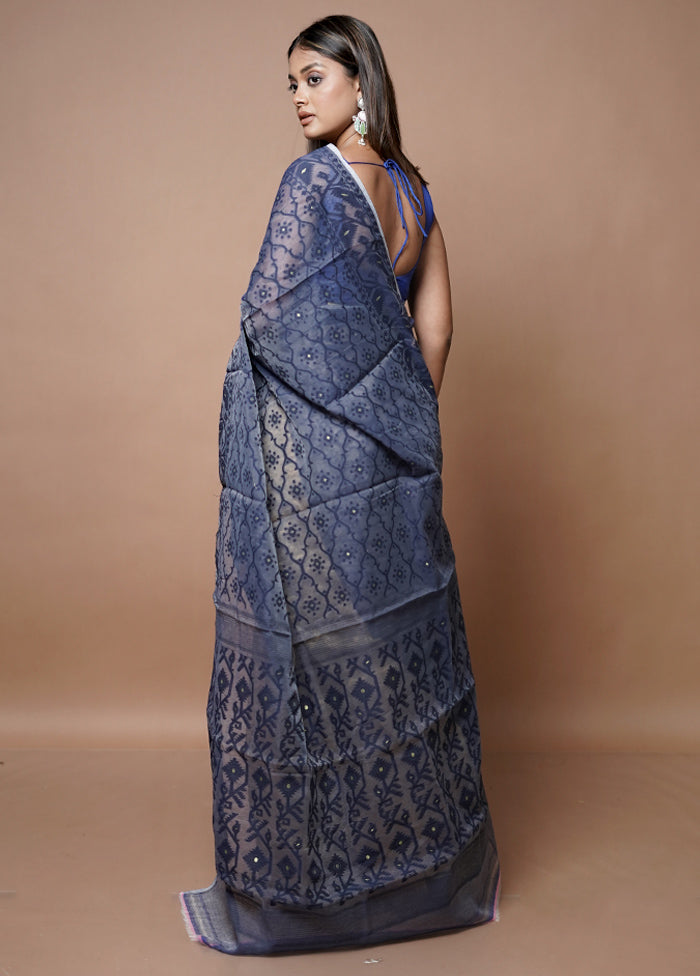 Grey Jamdani Cotton Saree Without Blouse Piece