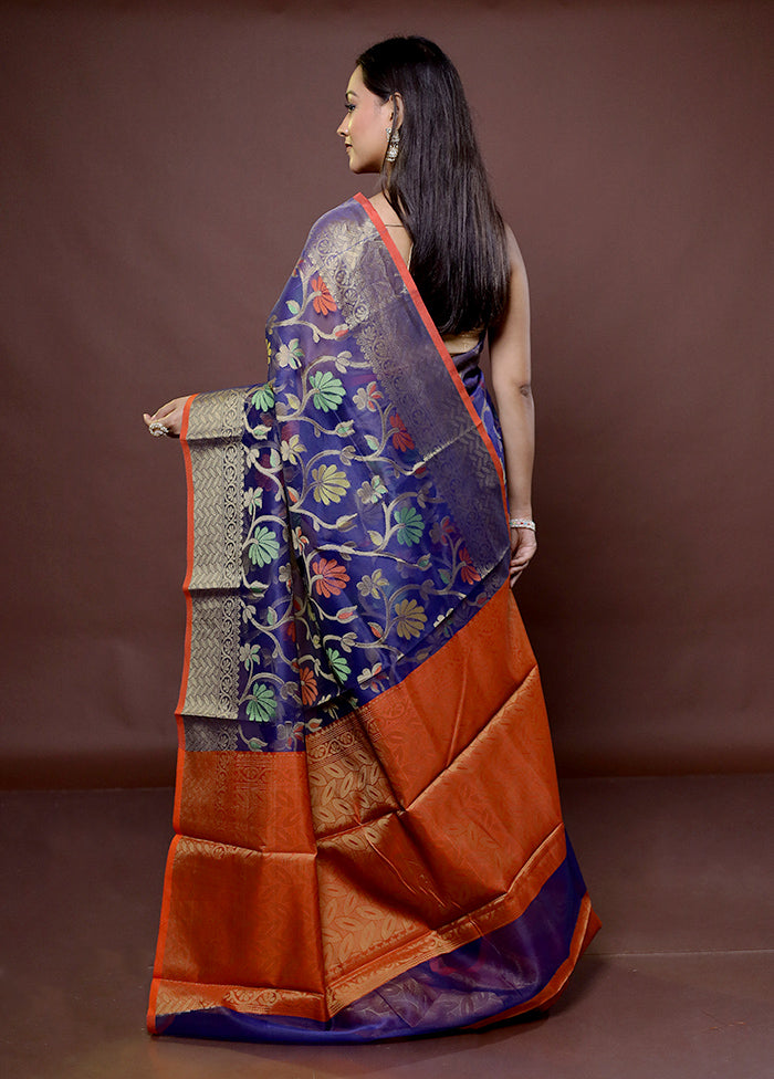 Blue Kora Silk Saree With Blouse Piece