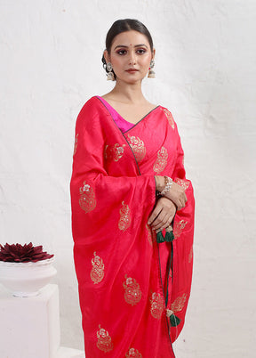 Pink Tussar Silk Saree With Blouse Piece