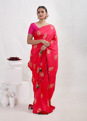Pink Tussar Silk Saree With Blouse Piece
