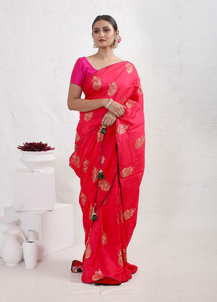 Pink Tussar Silk Saree With Blouse Piece