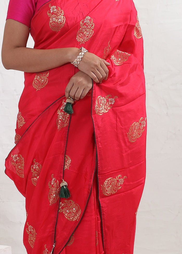 Pink Tussar Silk Saree With Blouse Piece
