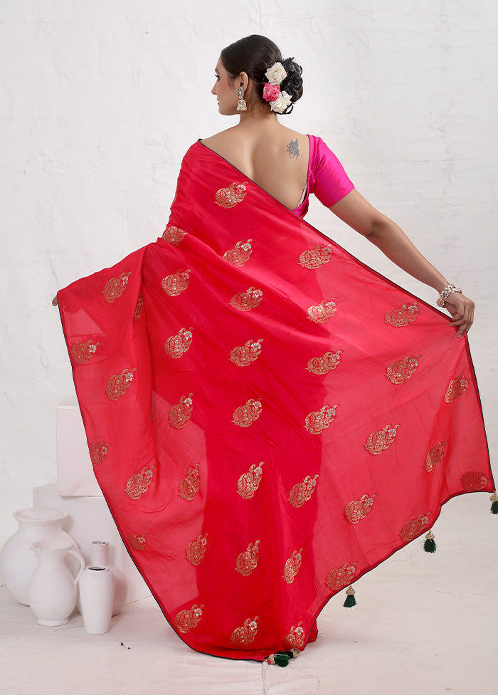 Pink Tussar Silk Saree With Blouse Piece