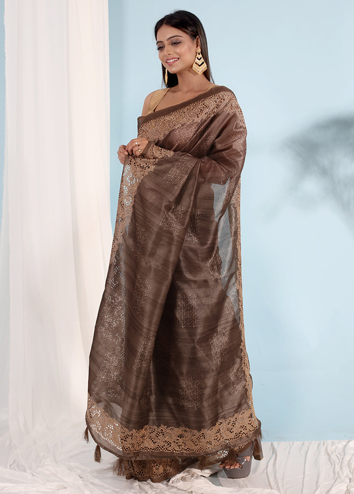 Grey Tussar Silk Saree With Blouse Piece - Indian Silk House Agencies