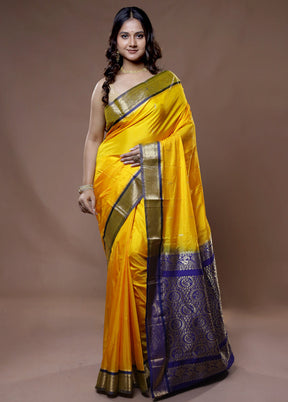 Yellow Kanjivaram Silk Saree With Blouse Piece - Indian Silk House Agencies