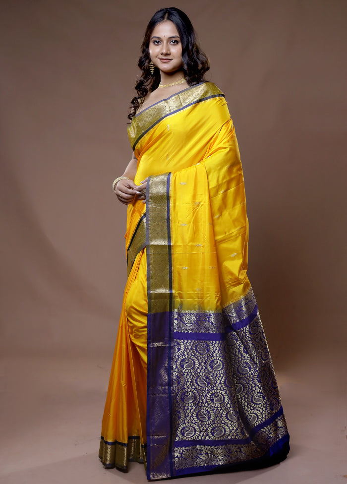 Yellow Kanjivaram Silk Saree With Blouse Piece - Indian Silk House Agencies