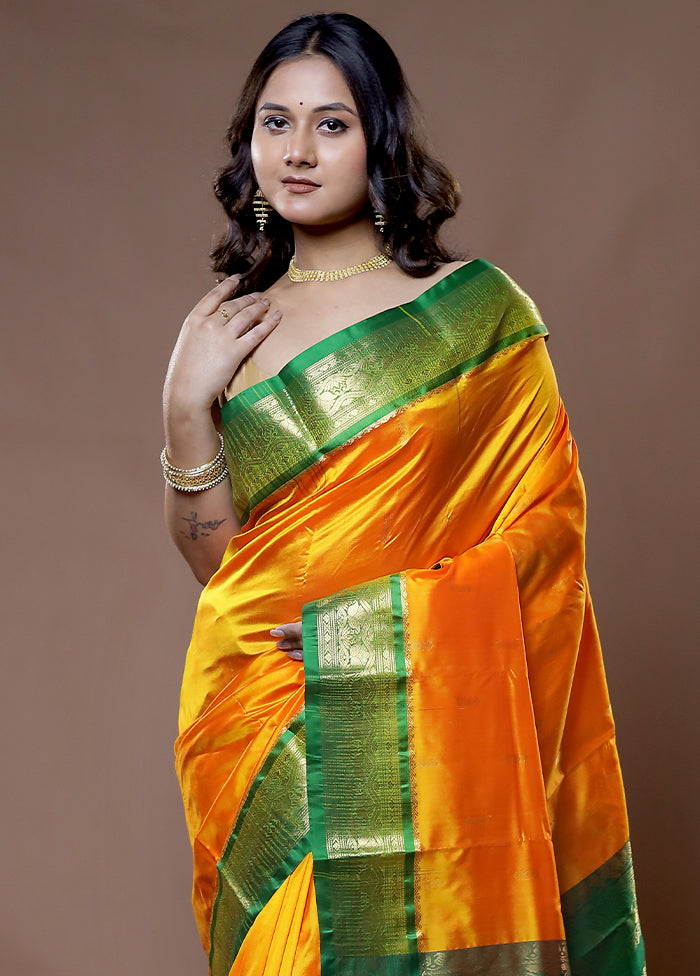 Yellow Kanjivaram Silk Saree With Blouse Piece - Indian Silk House Agencies