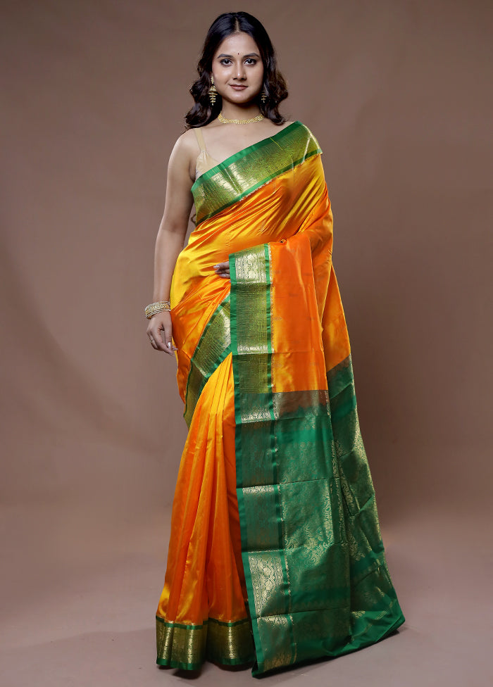 Yellow Kanjivaram Silk Saree With Blouse Piece - Indian Silk House Agencies