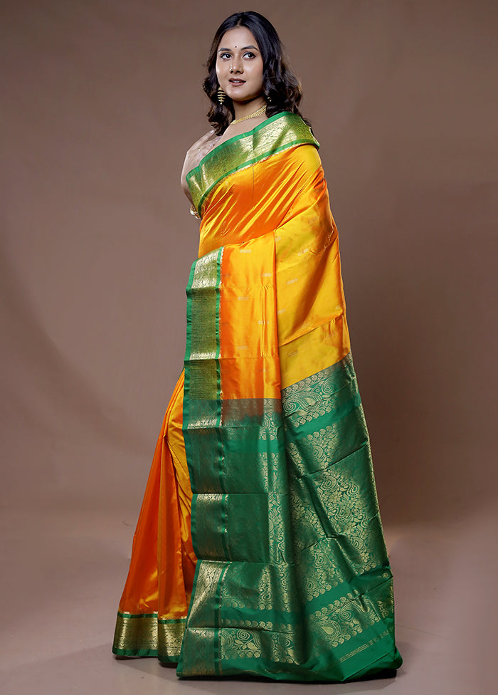 Yellow Kanjivaram Silk Saree With Blouse Piece - Indian Silk House Agencies