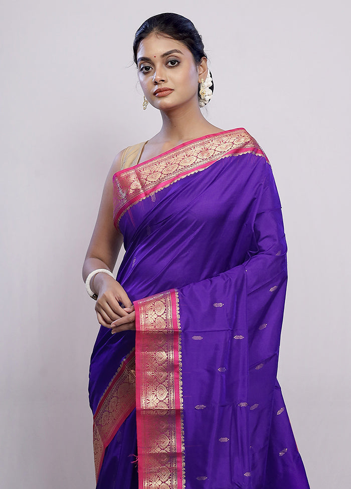 Purple Kanjivaram Silk Saree With Blouse Piece - Indian Silk House Agencies