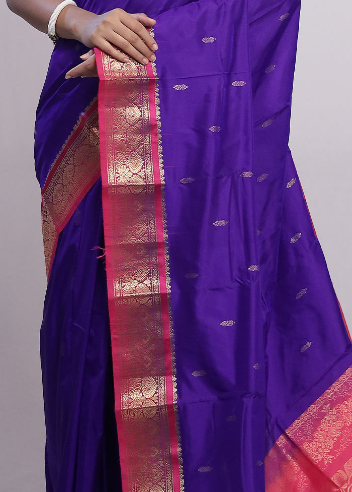 Purple Kanjivaram Silk Saree With Blouse Piece - Indian Silk House Agencies