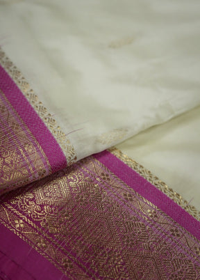 Cream Kanjivaram Silk Saree Without Blouse Piece - Indian Silk House Agencies