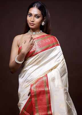 Cream Kanjivaram Silk Saree Without Blouse Piece - Indian Silk House Agencies