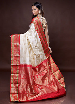 Cream Kanjivaram Silk Saree Without Blouse Piece - Indian Silk House Agencies