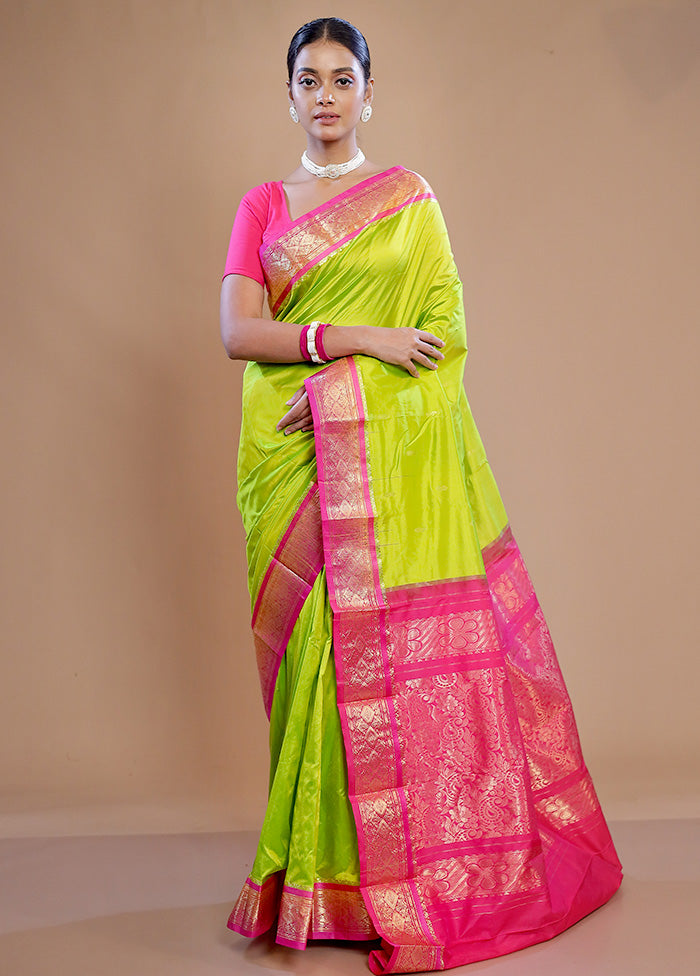 Green Kanjivaram Pure Silk Saree With Blouse Piece - Indian Silk House Agencies