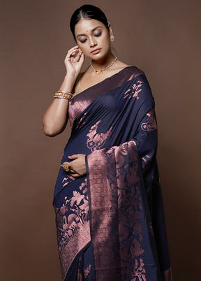 Blue Dupion Silk Saree With Blouse Piece