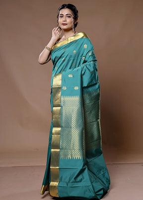 Green Kanjivaram Silk Saree With Blouse Piece - Indian Silk House Agencies