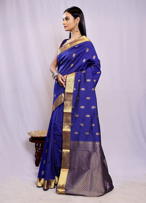 Blue Kanjivaram Silk Saree With Blouse Piece - Indian Silk House Agencies