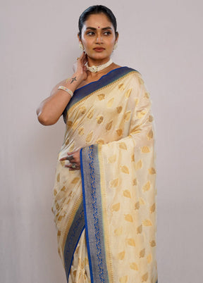 Cream Dupion Silk Saree With Blouse Piece - Indian Silk House Agencies