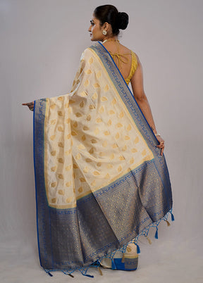 Cream Dupion Silk Saree With Blouse Piece - Indian Silk House Agencies