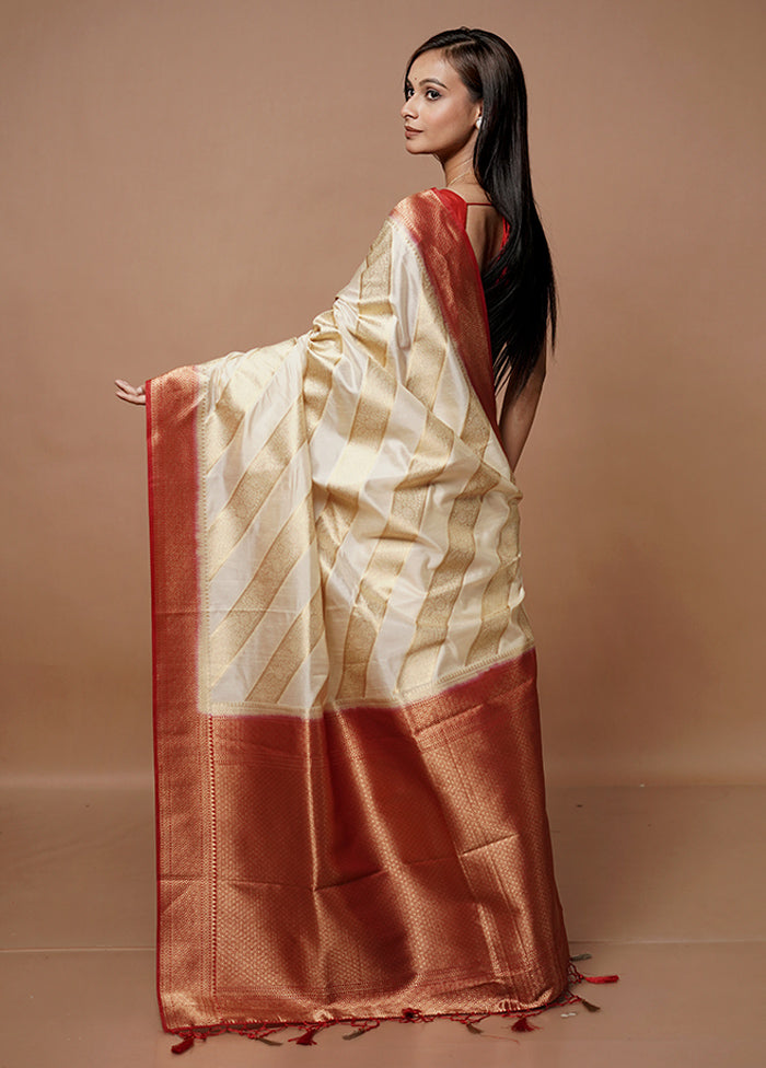 Cream Dupion Silk Saree With Blouse Piece