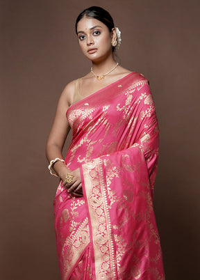 Pink Dupion Silk Saree With Blouse Piece