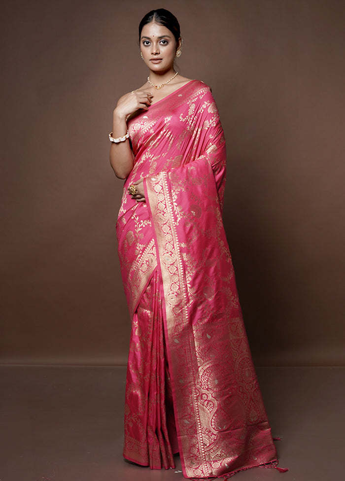 Pink Dupion Silk Saree With Blouse Piece