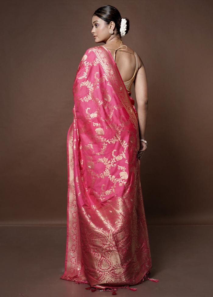 Pink Dupion Silk Saree With Blouse Piece