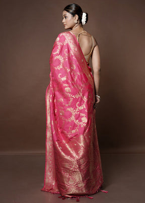 Pink Dupion Silk Saree With Blouse Piece