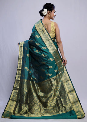 Green Kanjivaram Silk Saree With Blouse Piece - Indian Silk House Agencies