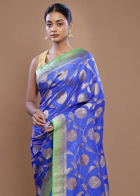 Blue Dupion Silk Saree With Blouse Piece - Indian Silk House Agencies