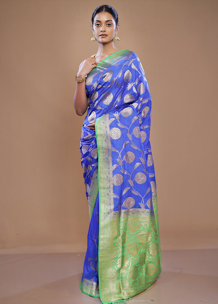 Blue Dupion Silk Saree With Blouse Piece - Indian Silk House Agencies