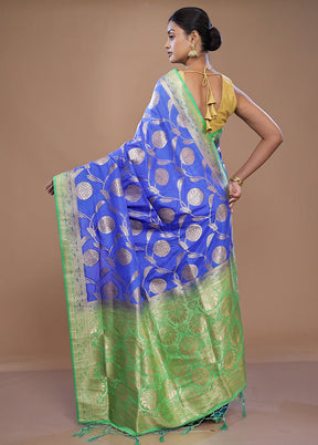 Blue Dupion Silk Saree With Blouse Piece - Indian Silk House Agencies