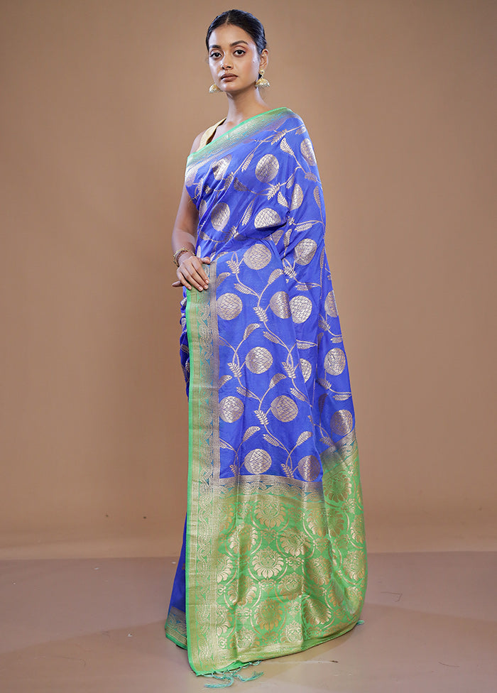 Blue Dupion Silk Saree With Blouse Piece - Indian Silk House Agencies