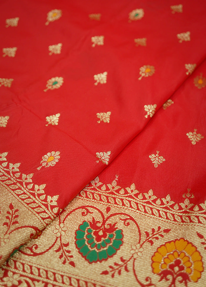 Red Dupion Silk Saree With Blouse Piece - Indian Silk House Agencies