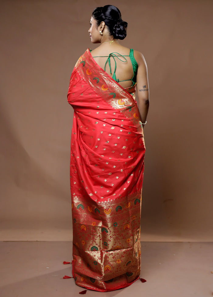 Red Dupion Silk Saree With Blouse Piece - Indian Silk House Agencies