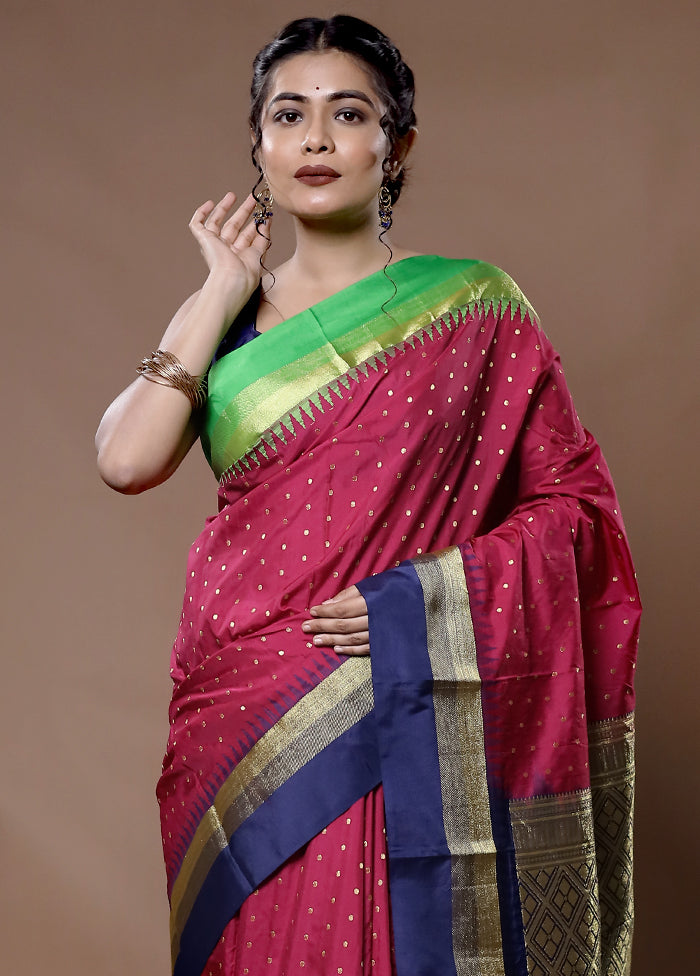 Pink Kanjivaram Silk Saree With Blouse Piece - Indian Silk House Agencies