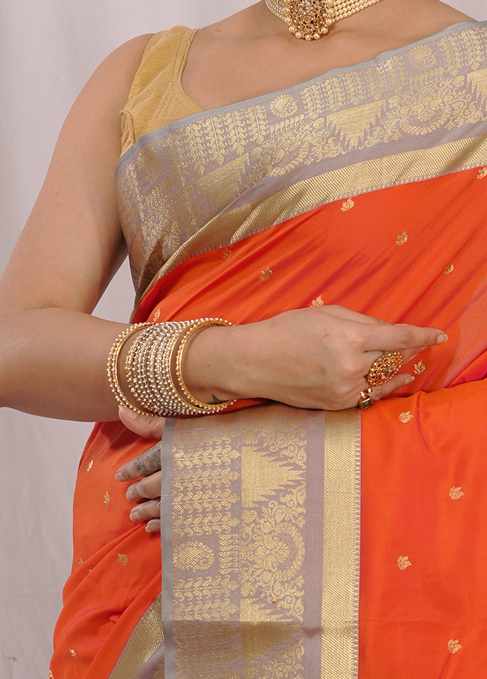 Orange Kanjivaram Silk Saree With Blouse Piece - Indian Silk House Agencies