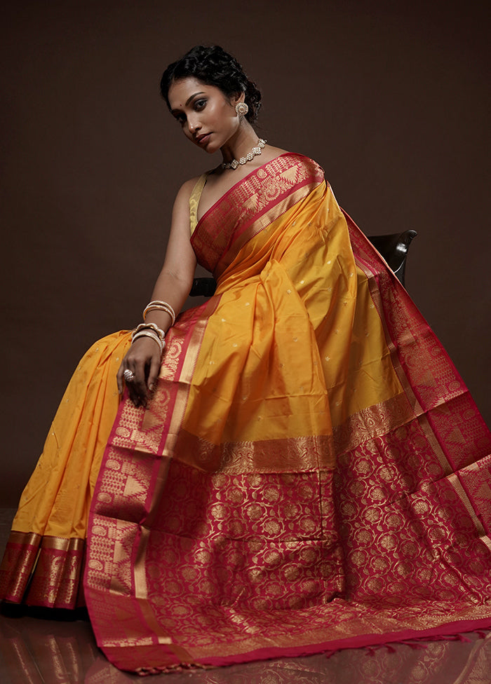 Yellow Kanjivaram Silk Saree With Blouse Piece - Indian Silk House Agencies