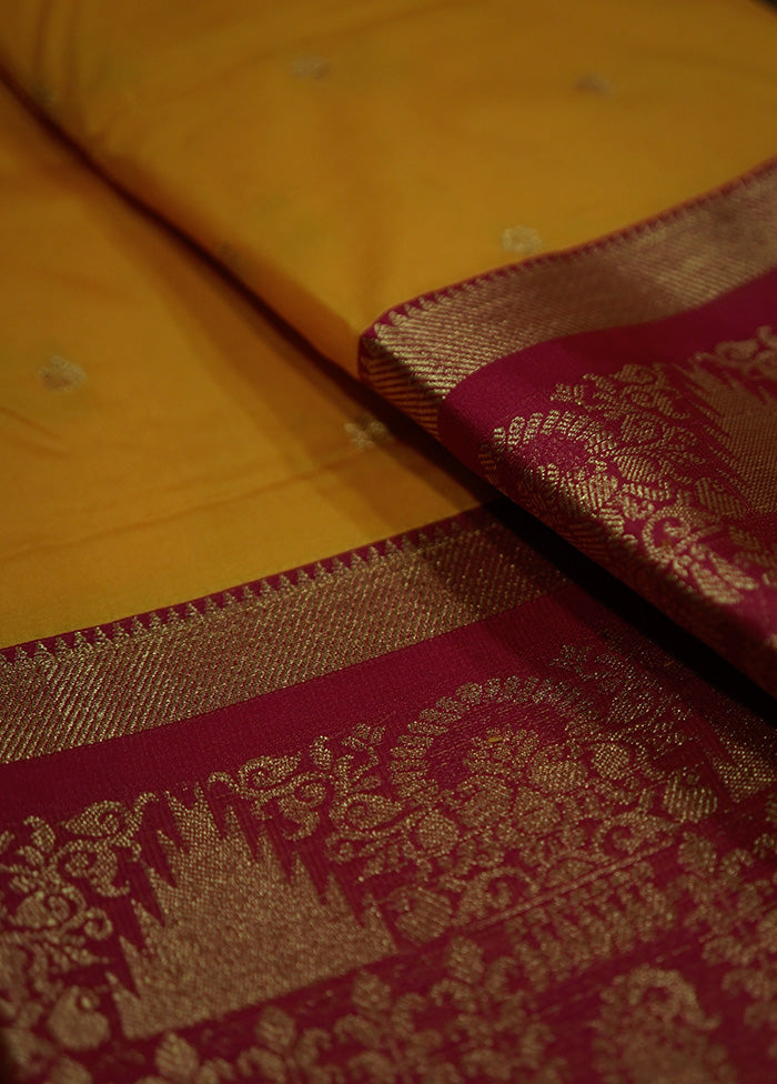 Yellow Kanjivaram Silk Saree With Blouse Piece - Indian Silk House Agencies